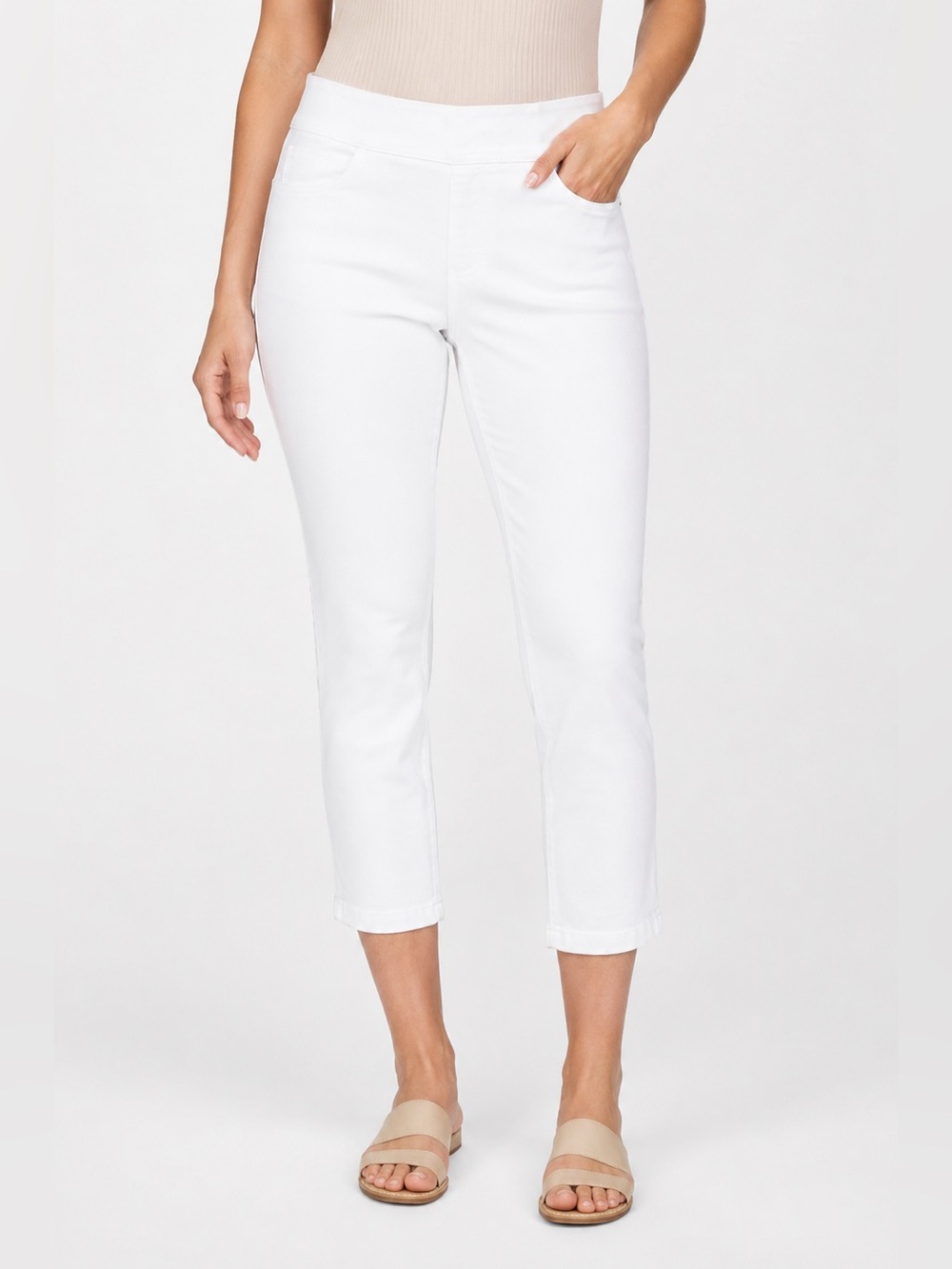 Liverpool Los Angeles Chloe Pull-On Crop Skinny Jeans White Size 16 NWT